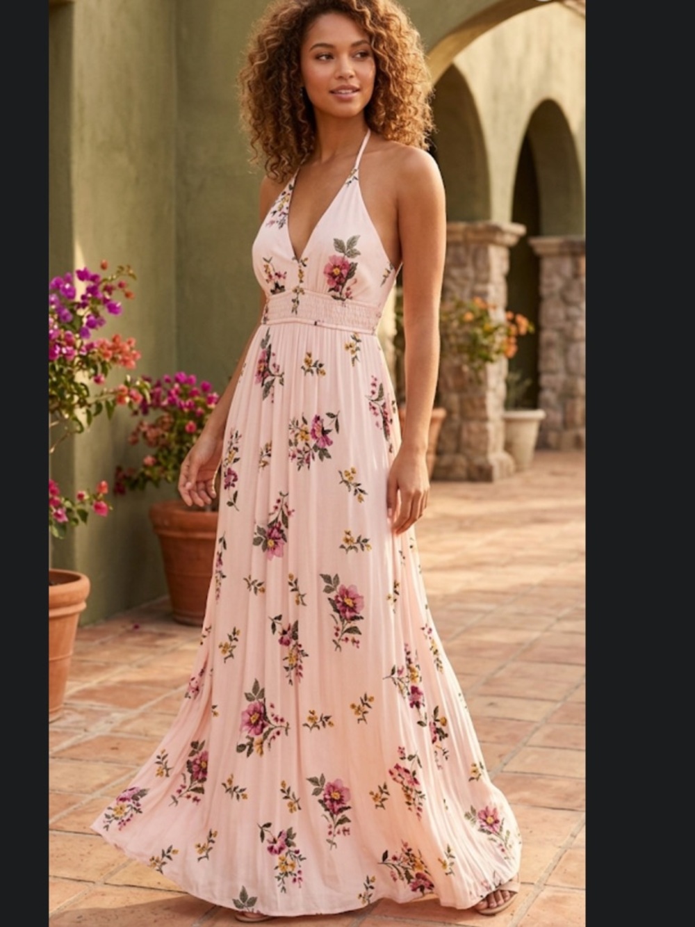 Forever 21 Blush Pink Floral Halter Maxi Dress